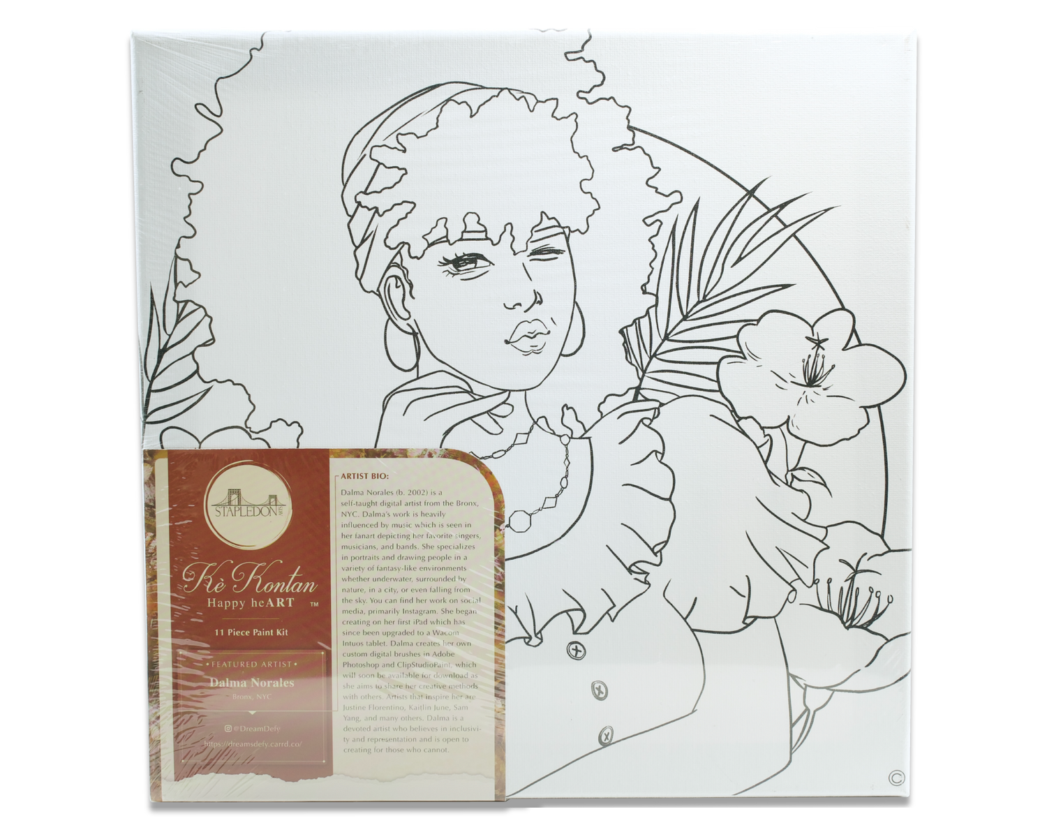 unopened Ke Kontan Paint Kit of artwork titled Lady Flowers by artist Dalma Norales